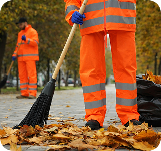 Leaf raking in Waco, TX with piles ready for pickup
